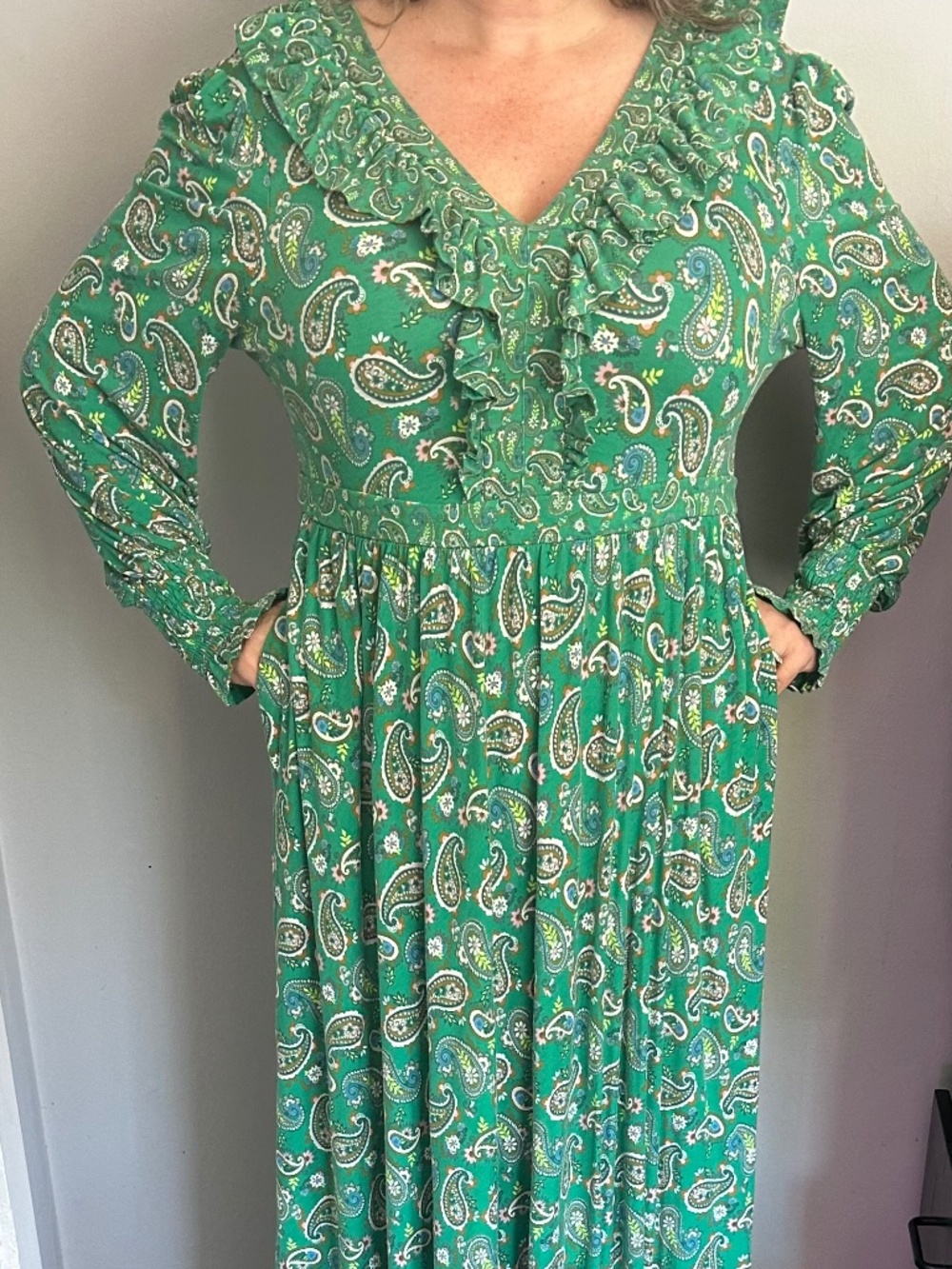 Boden Long Sleeve V Neck Maxi Dress with Pockets